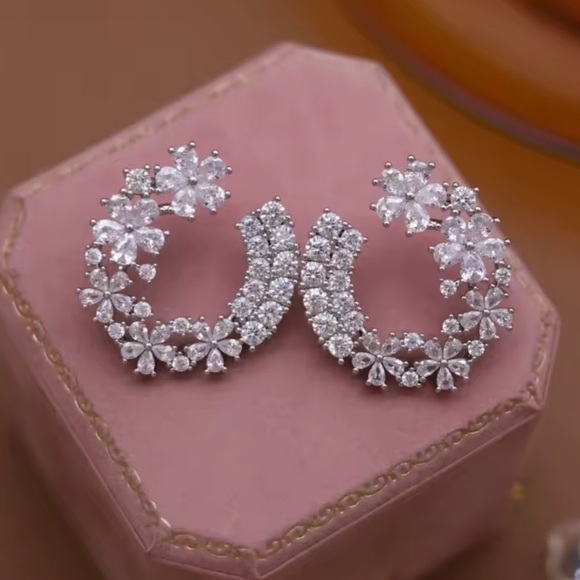 Anthropologie Jewelry - Floral Crescent Diamond Statement Earrings